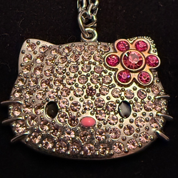 Hello Kitty charm Silver chain Necklace with Pink crystals NIB - Picture 1 of 6